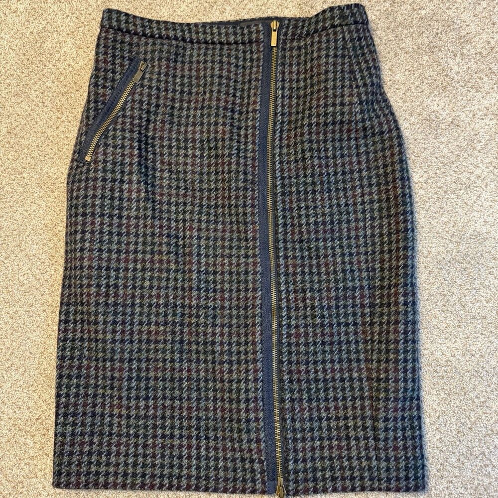 J.Crew Skirt 100% Wool Tweed Pencil Straight Size 0 Houndstooth